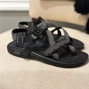 Chaco Women’s Black Sandals with Black and Gray Patterned  Straps